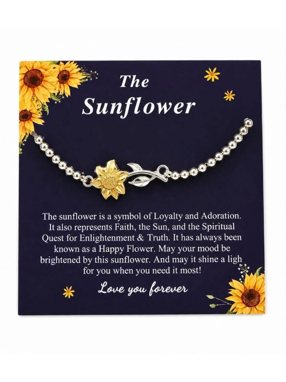 Sunflower Charm Bracelet Gift Card – Inspirational Sunflower Jewelry for Women,